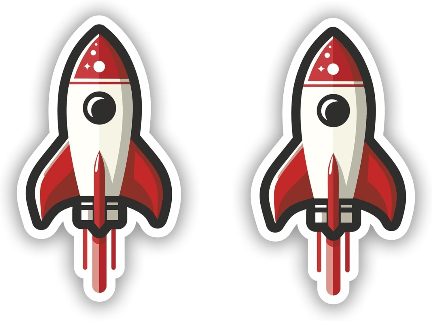 Vinyl sticker: Set of 2 Retro Rocket Ship Sticker - Vibrant Red & White Decal for Laptop, Car Window, and Truck Bumper - Durable Waterproof Vinyl Sticker for Space Enthusiasts (6)