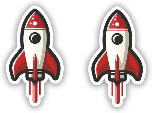 Vinyl sticker: Set of 2 Retro Rocket Ship Sticker - Vibrant Red & White Decal for Laptop, Car Window, and Truck Bumper - Durable Waterproof Vinyl Sticker for Space Enthusiasts (6)