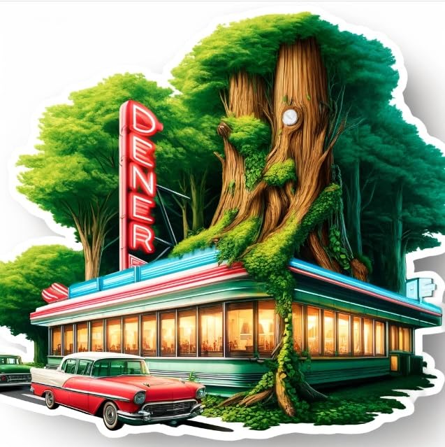 Vinyl sticker: Retro Diners Meets Forest - Americana Environmental Art Sticker