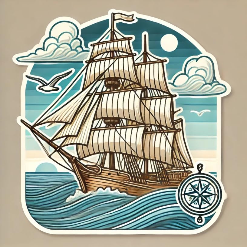 Vinyl sticker: Set Sail Nautical-Themed Sticker for Laptop, Wall, Car, Window, Bumper, Waterproof Decal for Truck, Water Bottle, Auto, and Boat. Variation 8