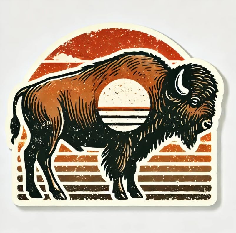 Vinyl sticker: Sunset Silhouette Bison Wall Sticker for Car, Laptop, Window, Bumper, Waterproof Vinyl Decal for Trucks, Auto, Water Bottles (4)