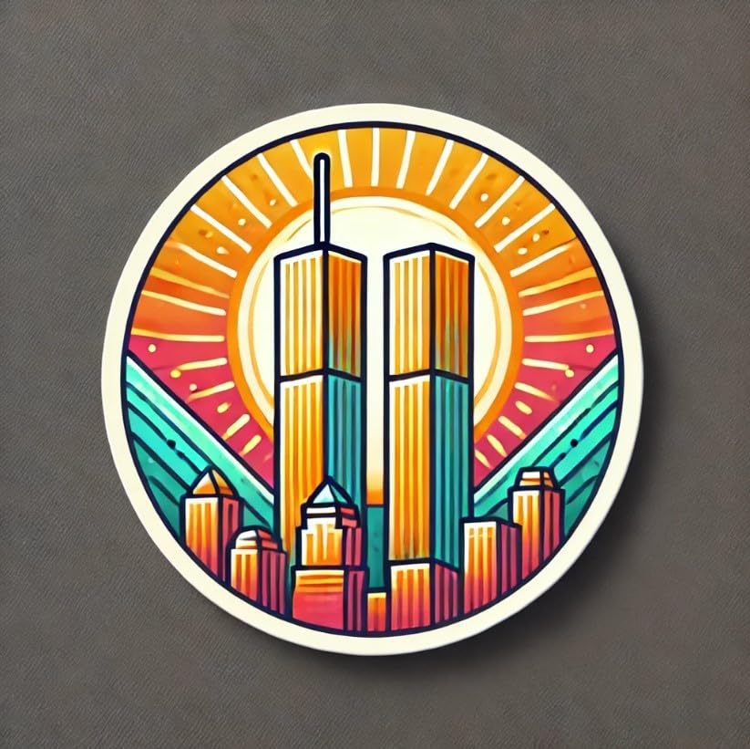 Vinyl sticker: Twin Towers with Full Moon - 9/11 Memorial Laptop Wall Car Window Bumper Sticker Decal for Truck, Waterproof Auto Decoration, Water Bottle