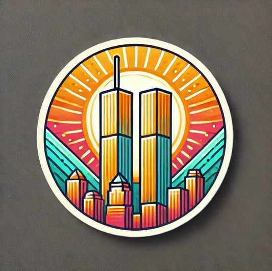 Vinyl sticker: Twin Towers with Full Moon - 9/11 Memorial Laptop Wall Car Window Bumper Sticker Decal for Truck, Waterproof Auto Decoration, Water Bottle