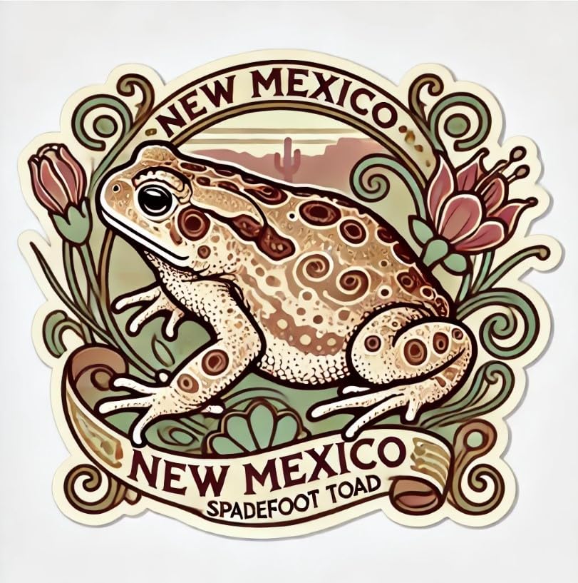 Vinyl sticker: Art Nouveau Spadefoot Toad New Mexico Sticker – Waterproof Elegant Vinyl Desert Decal for Laptop, Wall, Car Window, Bumper, Auto, Truck, and Water Bottle