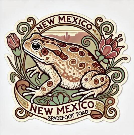 Vinyl sticker: Art Nouveau Spadefoot Toad New Mexico Sticker – Waterproof Elegant Vinyl Desert Decal for Laptop, Wall, Car Window, Bumper, Auto, Truck, and Water Bottle
