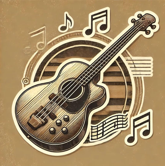 Vinyl sticker: Retro Acoustic Bass Guitar Sticker - Vintage Sepia-Toned Design for Laptop, Wall, Car, Window, Bumper, Waterproof Decal for Auto and Water Bottle (6)