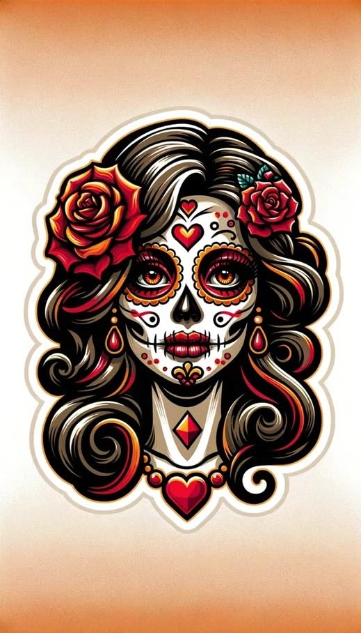 Vinyl sticker: Sticker Day Dead Beautiful Calavera Catrina Rose Patriotic Mexico Vinyl Decal Waterproof Weather Resistant Letters Estado Aguila Mexican Flag Design Perfect for Car Truck Bumper Laptop Tumbler