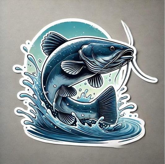 Vinyl sticker: Channel Catfish Jumping Vinyl Sticker for Laptop, Wall, Car, Window, Bumper, Truck, Waterproof Auto, Water Bottle. Variation 12