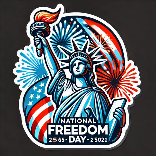 Vinyl sticker: Statue of Liberty Torch and Fireworks Laptop Wall Car Window Bumper Sticker Decal Truck Waterproof Auto Water Bottle.