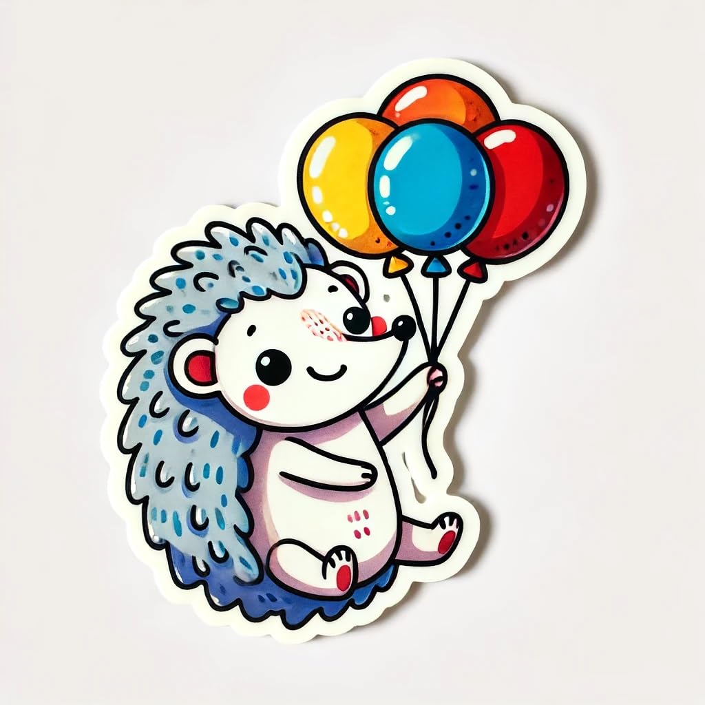 Vinyl sticker: Cute Hedgehog Holding Balloon Sticker Decal for Laptop, Wall, Car, Window, Bumper, Truck, Waterproof Auto, Water Bottle