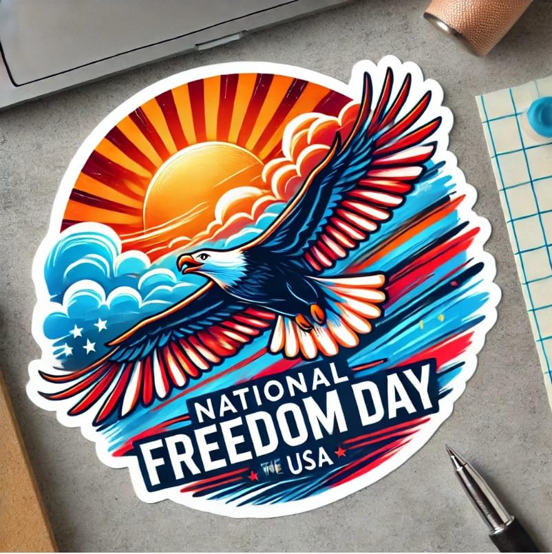 Vinyl sticker: Soaring Bald Eagle and Sunrise Laptop Wall Car Window Bumper Sticker Decal Truck Waterproof Auto Water Bottle