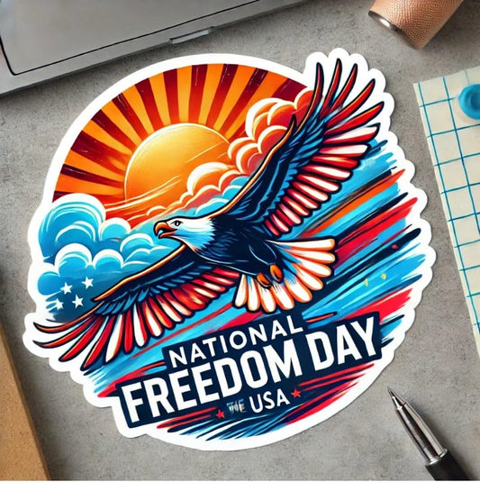 Vinyl sticker: Soaring Bald Eagle and Sunrise Laptop Wall Car Window Bumper Sticker Decal Truck Waterproof Auto Water Bottle