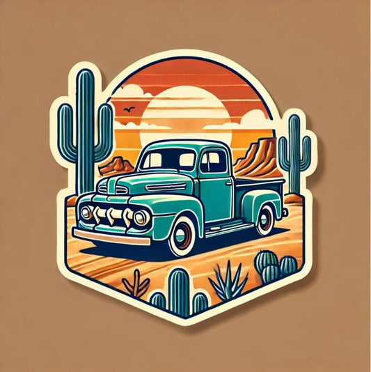 Vinyl sticker: Cactus Retro Truck Art Sticker for Laptop, Wall, Car, Window, Bumper, Waterproof Decal for Truck, Water Bottle, Auto, and Desert Decor (6)