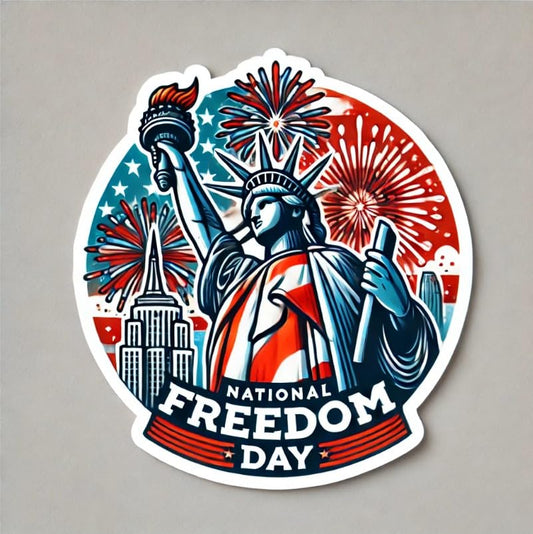 Vinyl sticker: Statue of Liberty and Fireworks Laptop Wall Car Window Bumper Sticker Decal Truck Waterproof Auto Water Bottle