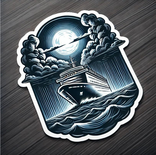 Vinyl sticker: Stormy Night Cruising Ship Sticker for Laptop, Wall, Car, Window, Bumper, Waterproof Decal for Truck and Water Bottle, Bold Nautical Vinyl Auto Sticker (6)