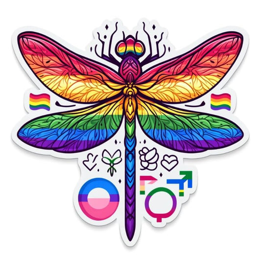 Vinyl sticker: Unique Rainbow Dragonfly LGBTQ+ Pride Sticker Decal for Laptop, Wall, Car, Window, Bumper, Waterproof, Truck, Water Bottle