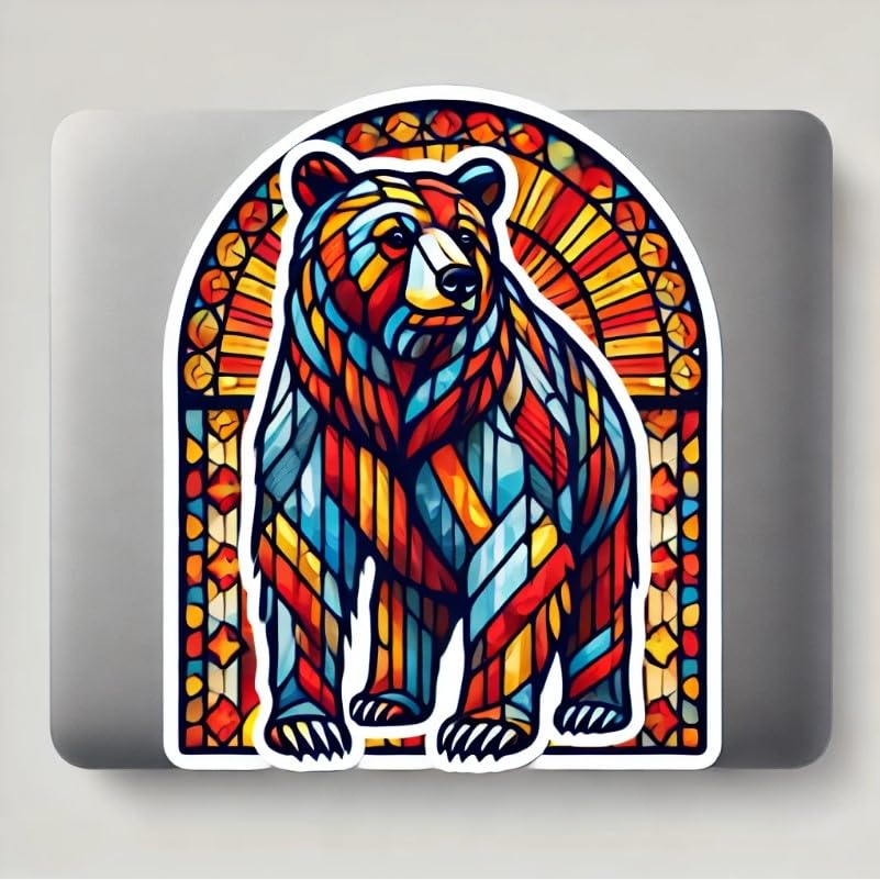 Vinyl sticker: Stained-Glass Alabama Black Bear Wall, Car, Window, Bumper Sticker – Artistic Pattern Design for Laptops and Water Bottles