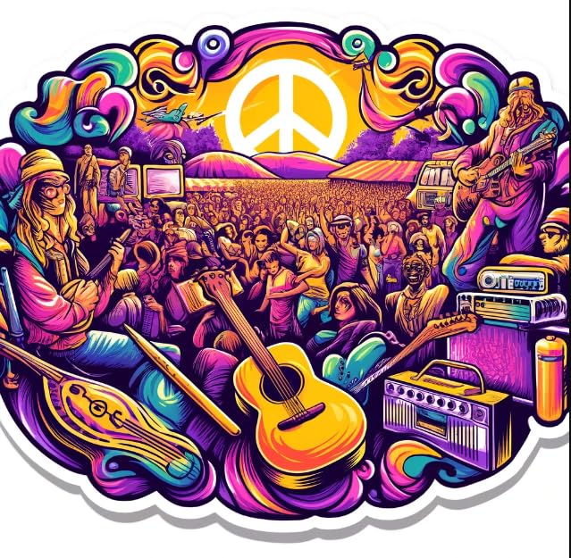 Vinyl sticker: 1969 Woodstock Festival Sticker – Psychedelic Peace and Music Decal for Vintage Enthusiasts