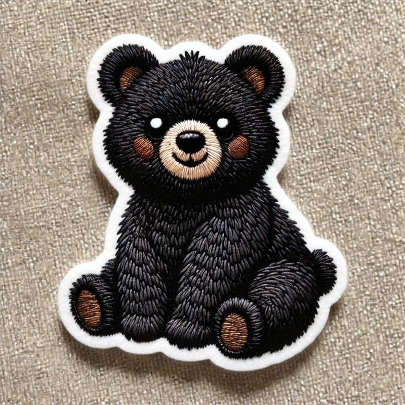 Vinyl sticker: Playful Black Bear Sitting Embroidered Decal for Laptop, Car Window, Wall, Bumper, Truck, Water Bottle – Waterproof, Durable Vinyl Sticker for Outdoors (6)