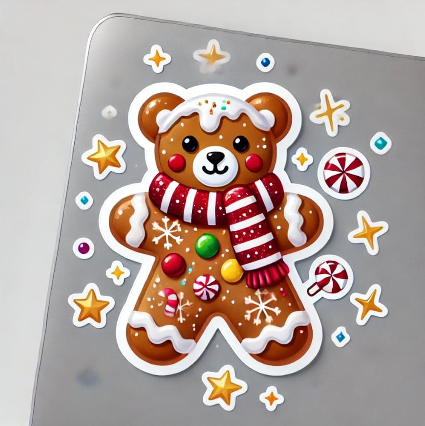 Vinyl sticker: Gingerbread Teddy Bear Cookie Sticker for Laptop, Wall, Car, Window, Bumper, Decal, Waterproof Auto, and Water Bottle (6)