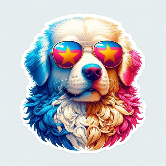 Vinyl sticker: Sticker Golden Retriever Glasses Flag Star Vietnam Patriotic Dog Vinyl Decal American Flag & Cute Dogs in Glasses USA Pride Canine Waterproof Décor for Laptops Water Bottles Animal Theme