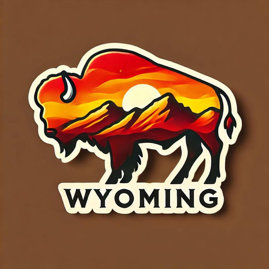 Vinyl sticker: Topographic Bison Sticker for Laptop Car Window Wall Waterproof Decal – Contour Line Buffalo with Abstract Green Blue Wyoming Mountain Flag Layers for Auto Truck Bottle Bumper (4)