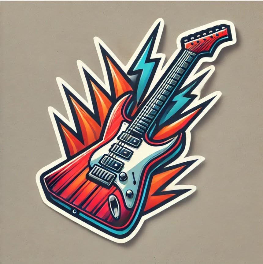 Vinyl sticker: Retro Electric Guitar Sticker - Bold Rock Design for Laptop, Wall, Car, Window, Bumper, Waterproof Decal for Auto, Water Bottle