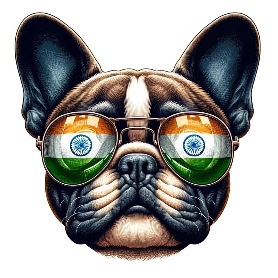 Vinyl sticker: Sticker French Bulldog Glasses Flag India Patriotic Dog Vinyl Decal American Flag & Cute Dogs in Glasses USA Pride Canine Waterproof Décor for Laptops Water Bottles Canine Country Pride