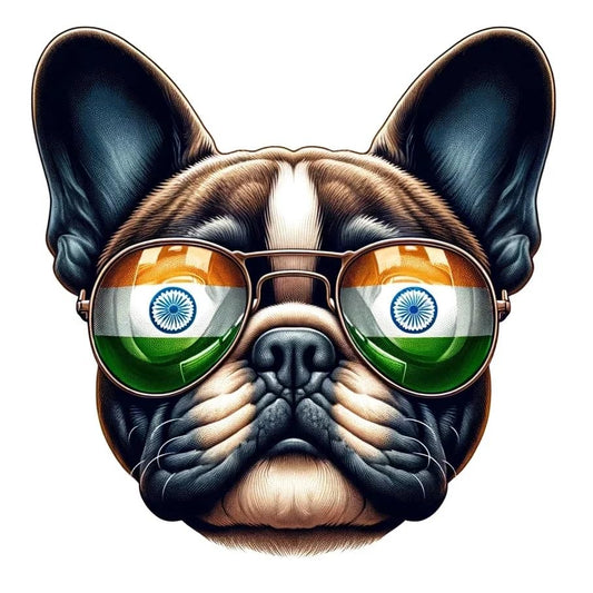 Vinyl sticker: Sticker French Bulldog Glasses Flag India Patriotic Dog Vinyl Decal American Flag & Cute Dogs in Glasses USA Pride Canine Waterproof Décor for Laptops Water Bottles Canine Country Pride