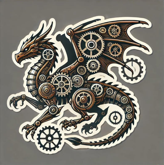 Vinyl sticker: Steampunk Dragon Car, Laptop, Wall, Window, Bumper Sticker – Waterproof Vinyl Decal for Trucks, Autos, Water Bottles