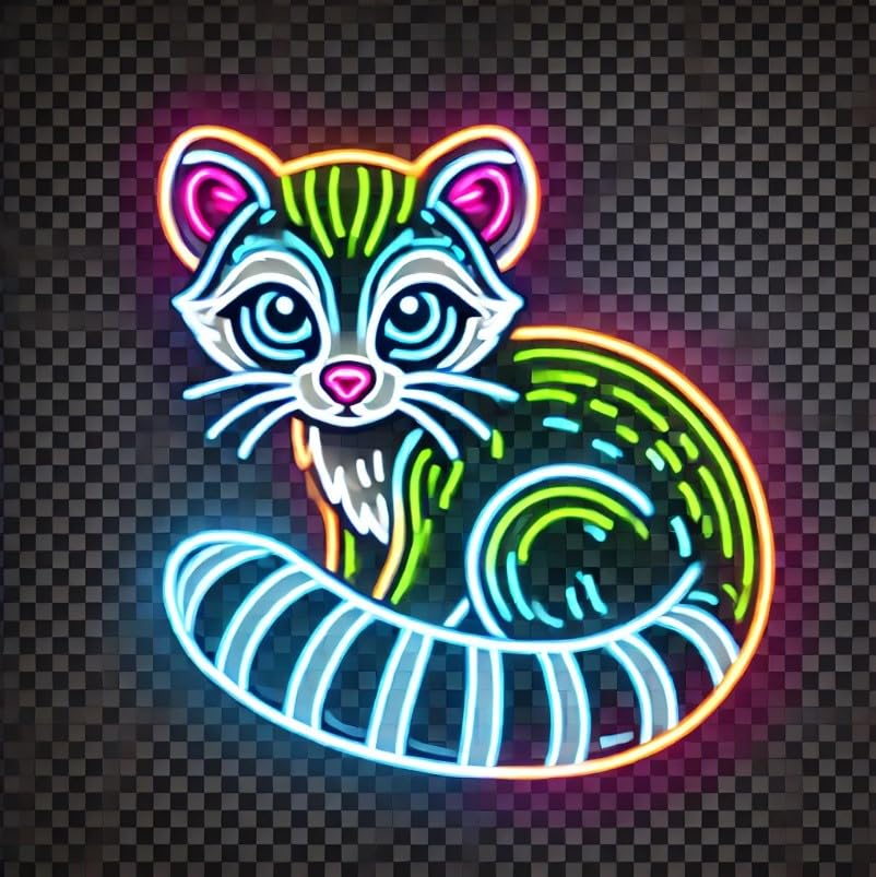 Vinyl sticker: Ring-Tailed Cat Neon Glow Laptop Wall Car Window Bumper Sticker Decal Truck Waterproof Auto Water Bottle