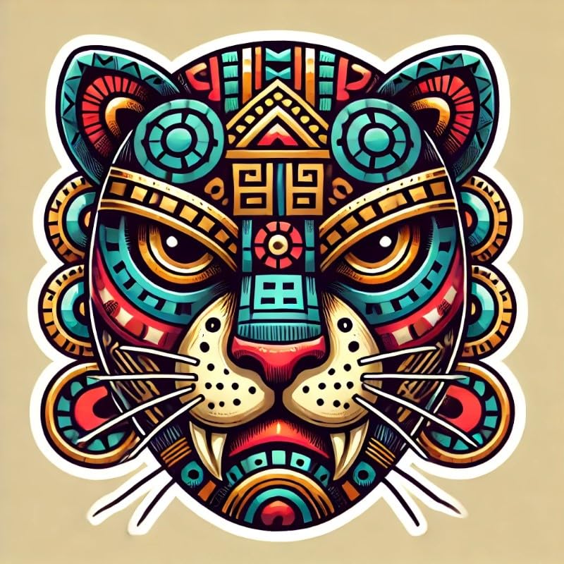 Vinyl sticker: Aztec Jaguar Warrior Tribal Art Vinyl Sticker for Laptop, Wall, Car, Window, Bumper, Waterproof Decal for Truck, Auto, Water Bottle