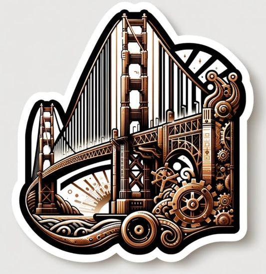 Vinyl sticker: Steampunk Golden Gate Bridge Sticker – Bronze and Copper Decal for Laptops, Cars, and Windows (6)