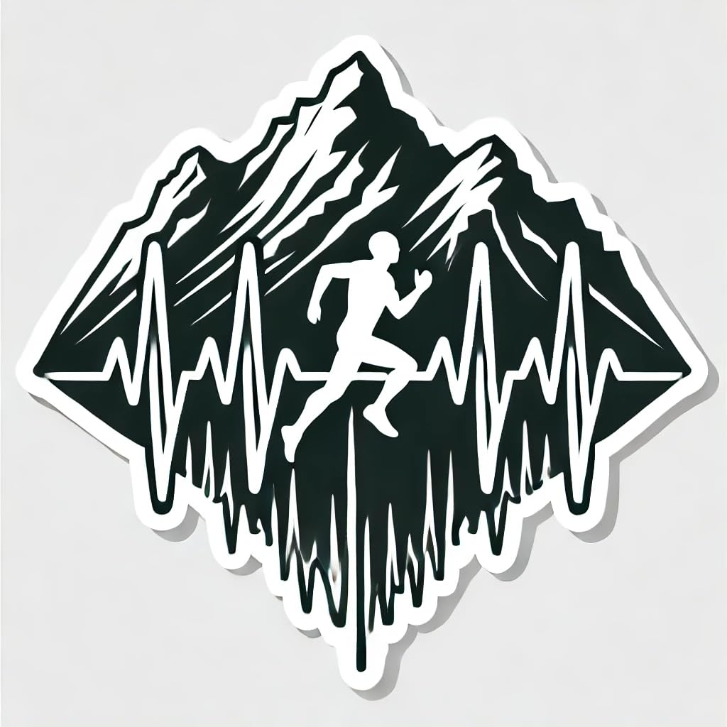 Vinyl sticker: Stylized Heartbeat Mountain Runner Stickers for Laptop, Wall, Car, Window, Bumper, Truck, Waterproof Auto Water Bottle