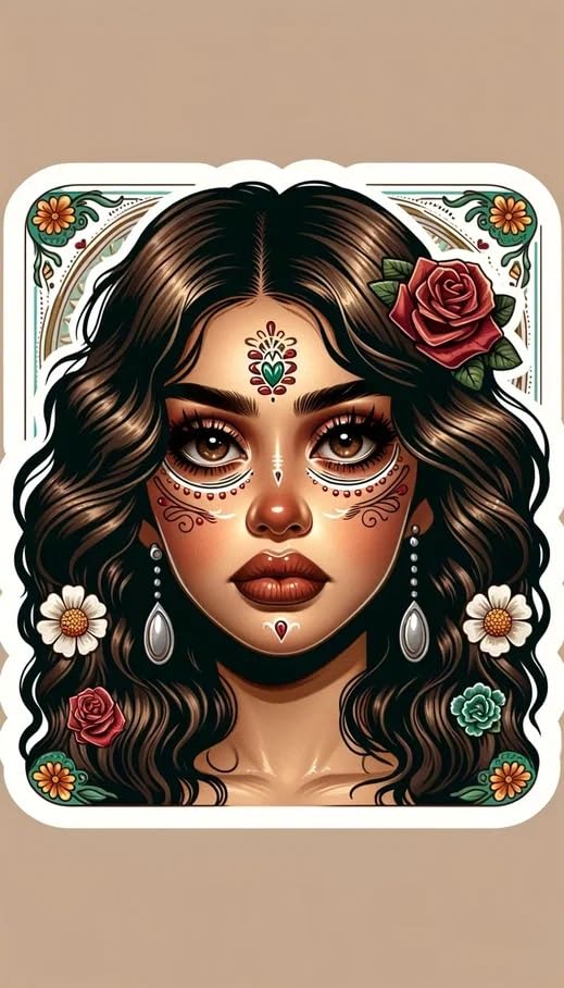 Vinyl sticker: Sticker Attractive La Catrina Flowers Patriotic Mexico Vinyl Decal Waterproof Weather Resistant Letters Estado Aguila Mexican Flag Design Perfect for Car Truck Bumper Laptop Tumbler