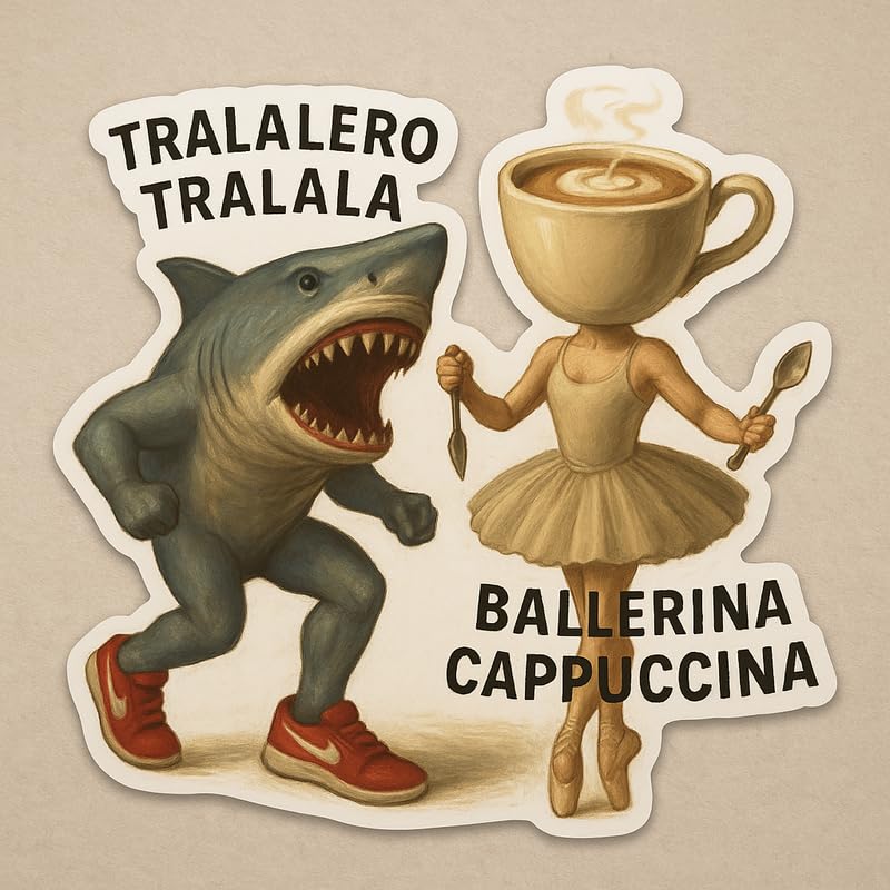 Vinyl sticker: Tralalero Tralala & Ballerina Cappuccina Sticker – Italian Brainrot Vinyl Decal for Laptop, Car, Window, Bumper, Wall, Auto, Water Bottle