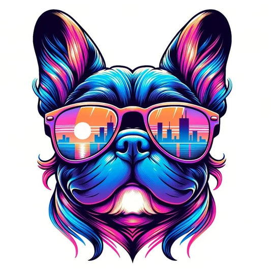 Vinyl sticker: Sticker French Bulldog Multi-Colored Glasses City Patriotic Dog Vinyl Decal American Flag & Cute Dogs in Glasses USA Pride Canine Waterproof Décor for Laptops Water Bottles Baby Room (8")