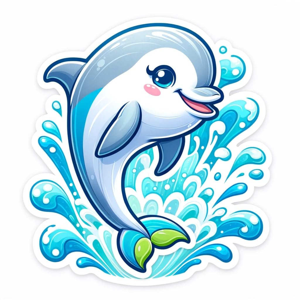Vinyl sticker: Playful Dolphin Jumping Out of Water Sticker Decal for Laptop, Wall, Car, Window, Bumper, Truck, Waterproof Auto, Water Bottle (6)