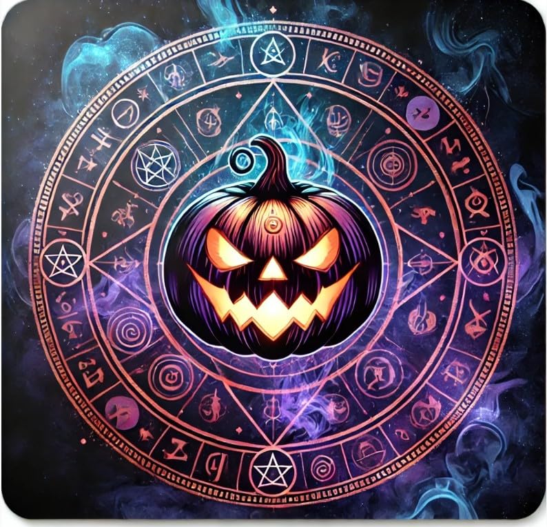 Vinyl sticker: Arcane Symbols Mystic Pumpkin Sticker for Laptop, Wall, Car, Window, Bumper, Waterproof Decal with Glowing Runes, Swirling Mist, and Eerie Halloween Design