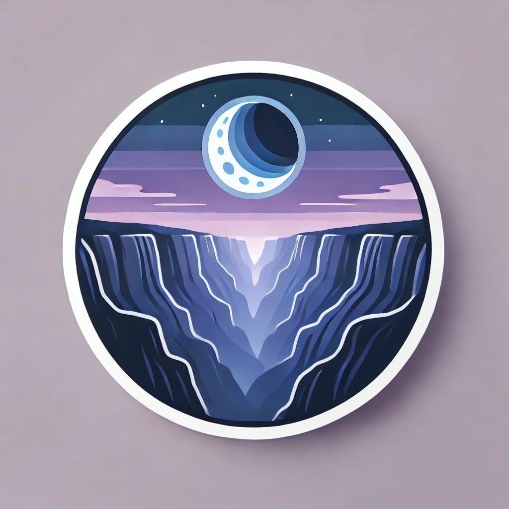 Vinyl sticker: Crescent Moonlit Canyon Sticker for Laptop Wall Car Window Bumper – Scenic Desert Night Art for Truck, Water Bottle, Auto Décor