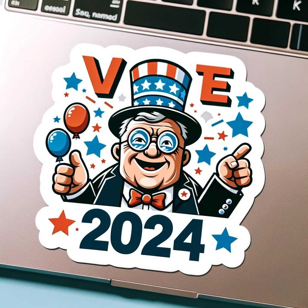Vinyl sticker: 2024 USA Elections Funny Cartoon Franklin D. Roosevelt Vote Sticker Decal for Laptop, Wall, Car, Window, Bumper, Truck, Waterproof, Auto, Water Bottle
