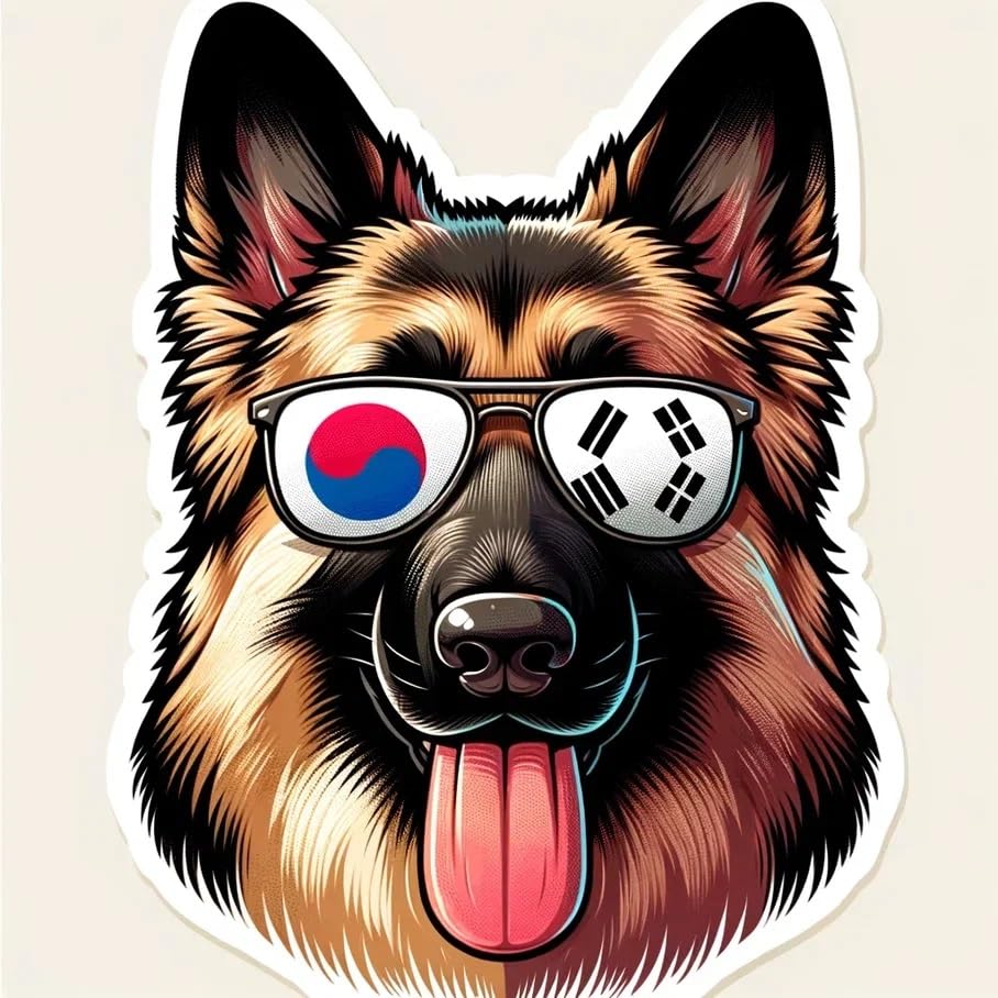 Vinyl sticker: Sticker German Shepherd Glasses Flag Korean Patriotic Dog Vinyl Decal American Flag & Cute Dogs in Glasses USA Pride Canine Waterproof Nationalistic Dog Art Shepherd Car Sticker (8")