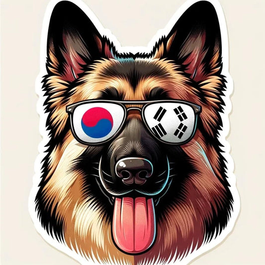 Vinyl sticker: Sticker German Shepherd Glasses Flag Korean Patriotic Dog Vinyl Decal American Flag & Cute Dogs in Glasses USA Pride Canine Waterproof Nationalistic Dog Art Shepherd Car Sticker (8")