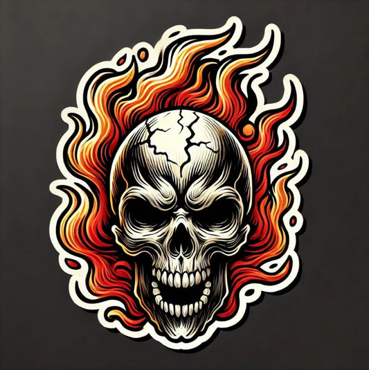 Vinyl sticker: Skull on Fire with Crown Flames Sticker for Laptop, Car, Window, Wall, Bumper, Waterproof Decal for Truck, Auto, Water Bottle, and More (4)