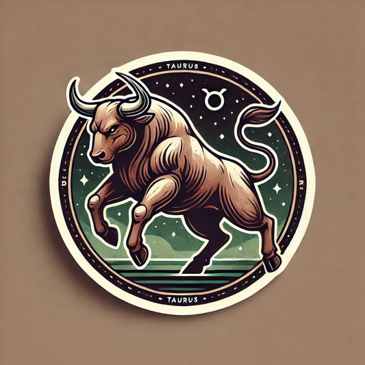 Vinyl sticker: Taurus Bull Zodiac Sticker for Laptop, Wall, Car, Window, Bumper, Truck, and Water Bottle – Strong Design in Earthy Colors with Celestial Symbols