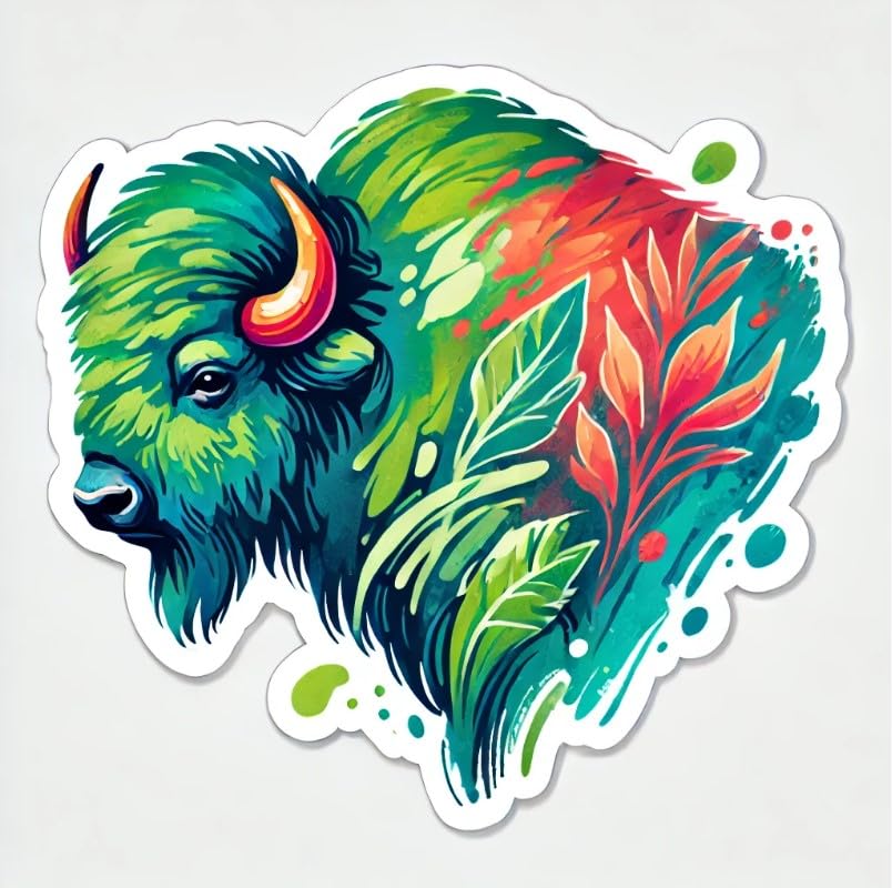 Vinyl sticker: Tropical Vibes Watercolor Bison Wall Sticker for Car, Laptop, Window, Bumper, Waterproof Vinyl Decal for Trucks, Auto, Water Bottles