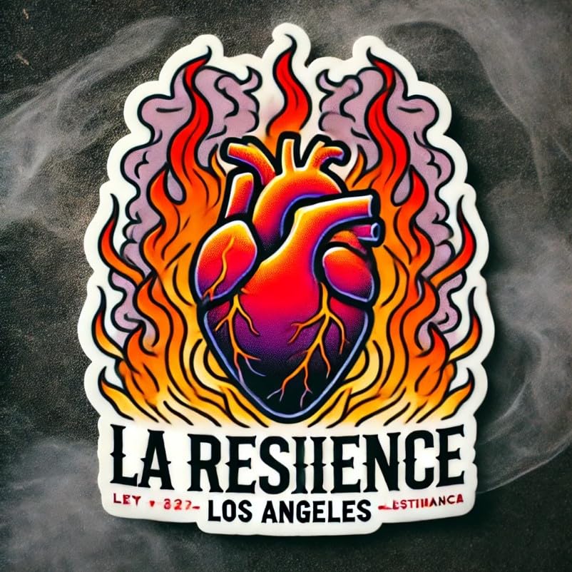 Vinyl sticker: LA Resilience - Burning Heart Los Angeles Support Sticker