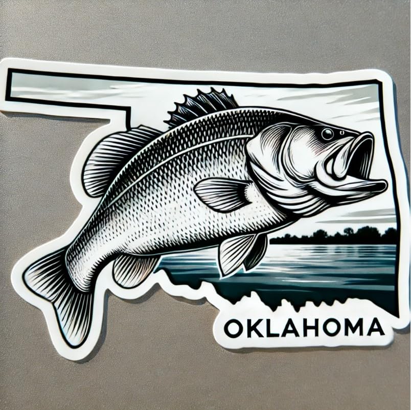 Vinyl sticker: White Bass Oklahoma Angler Sticker – Waterproof Vinyl Decal for Laptop, Wall, Car, Window, Bumper, Truck, Water Bottle, Auto Lovers. Variation 9 (4)
