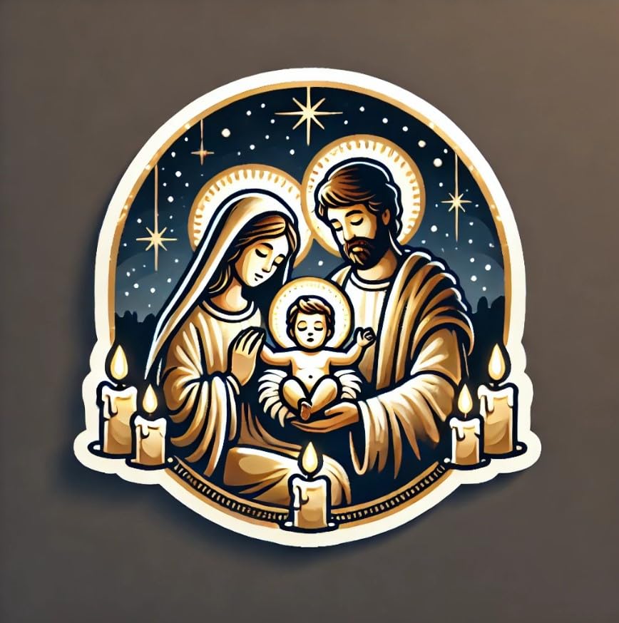 Vinyl sticker: Holy Family with Golden Halos and Candlelight, Laptop and Car Decal (4)