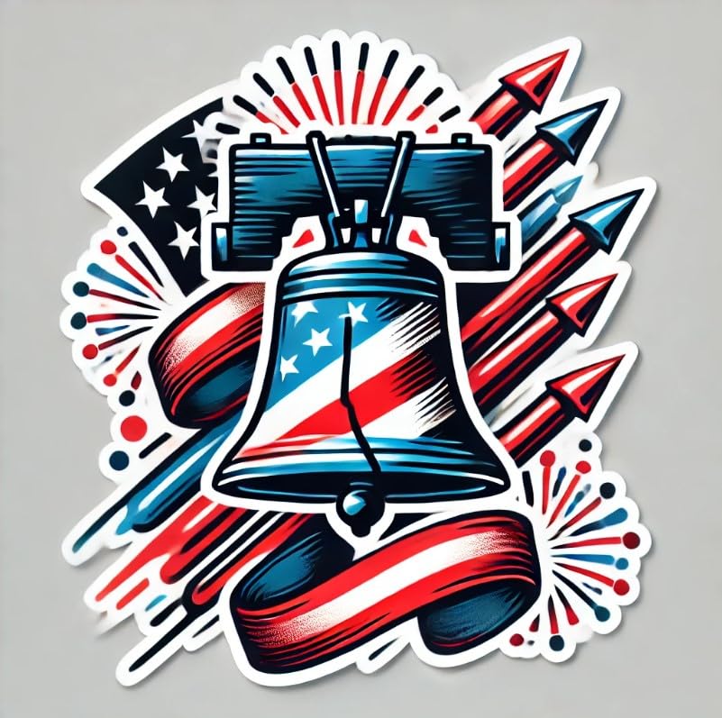 Vinyl sticker: Liberty Bell and Fireworks Laptop Wall Car Window Bumper Sticker Decal Truck Waterproof Auto Water Bottle